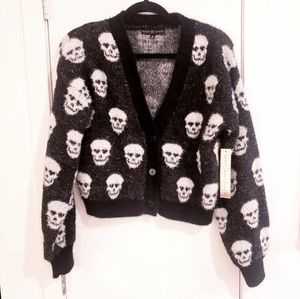 BRAND NEW with tag, super soft black and white skull cardigan. -M-